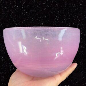 Henry Dean Belgium Art Glass Bowl Thick Heavy Pink Swirl Signed Etched Bottom